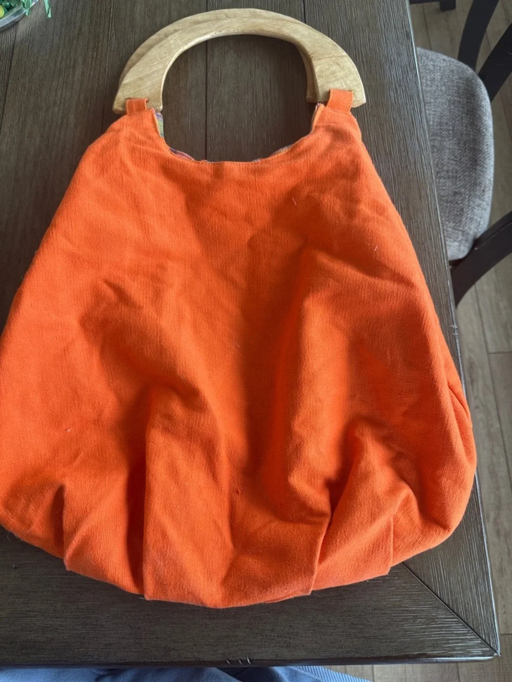 BASIX Orange Canvas Tote with Plaid lining